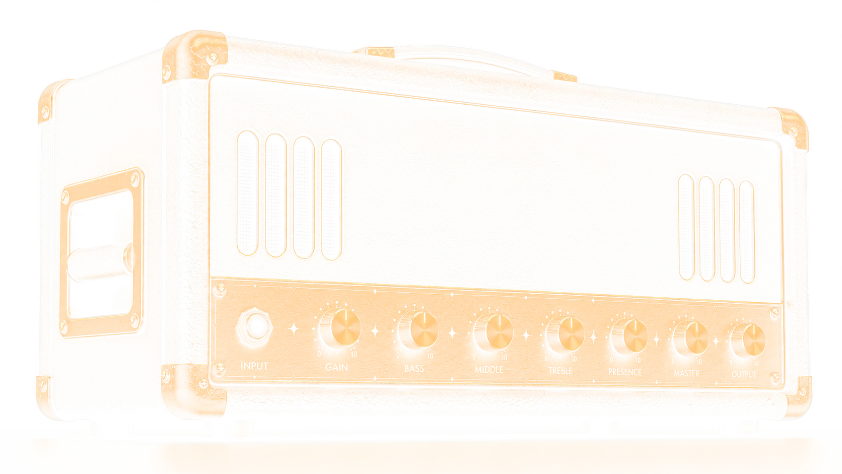 Portland — a black tolex amplifier head with a gold control plate and brass corners